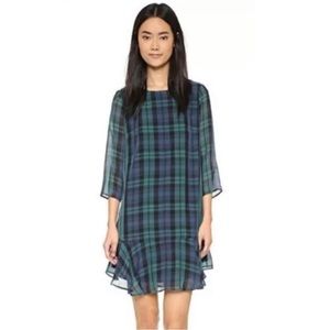 Madewell Larkin Blue & Green Tartan Plaid 100% Silk Dress Sz 2